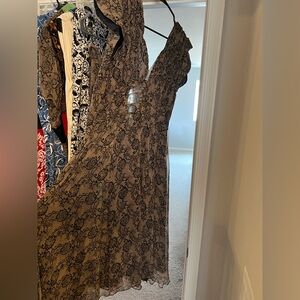 Trashy Diva lace print 100% silk button back dress size large